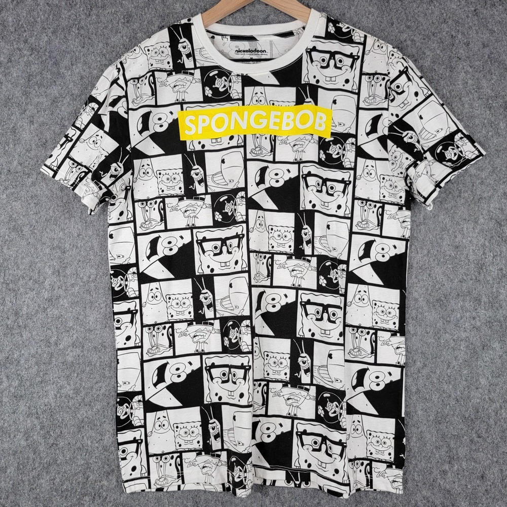 SpongeBob Shirt Mens Medium Nickelodeon Cartoons All Over Print Graphic Tee